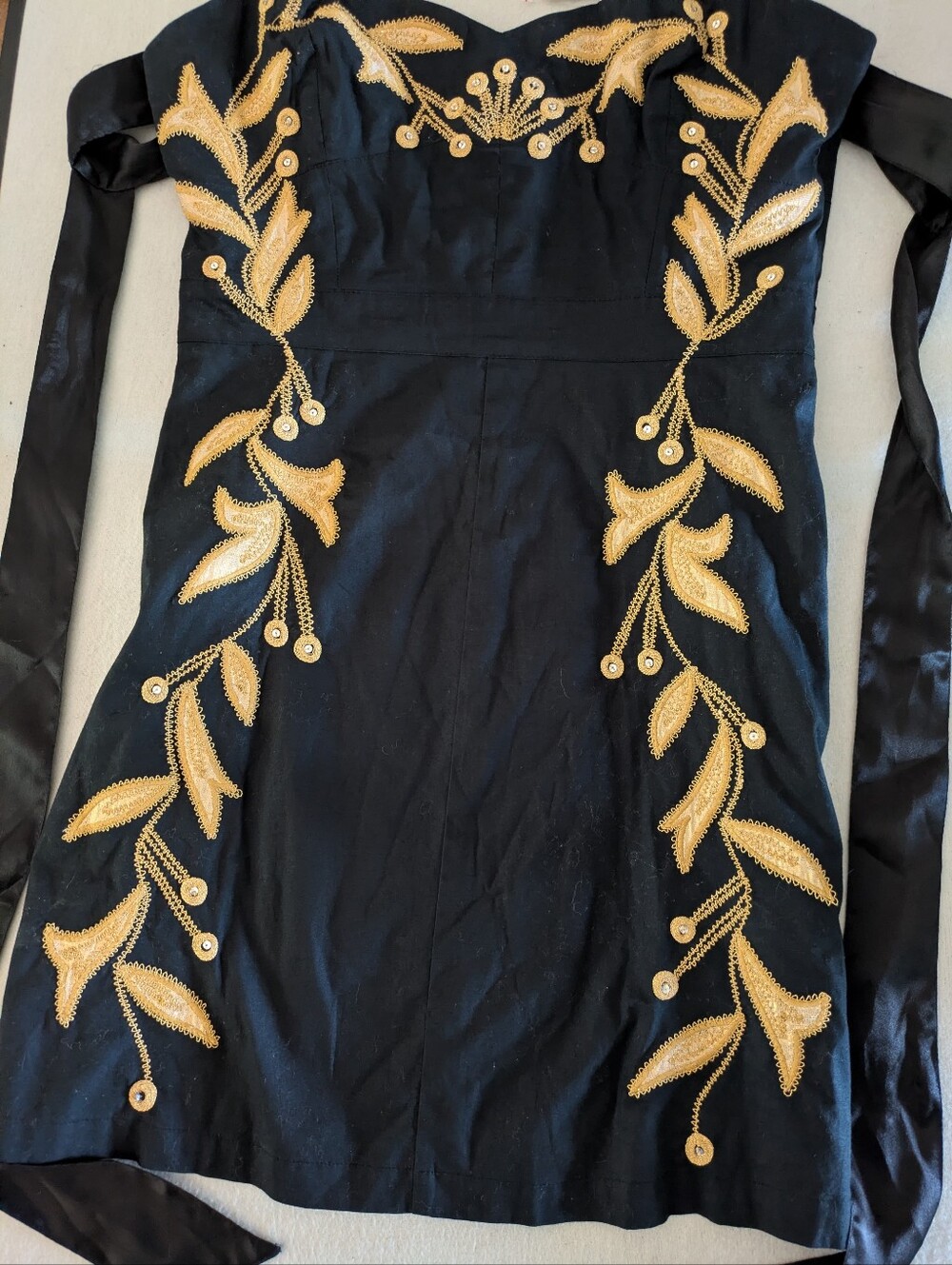 Free People Black Dress with Gold Leaf Embroidery NWT 4